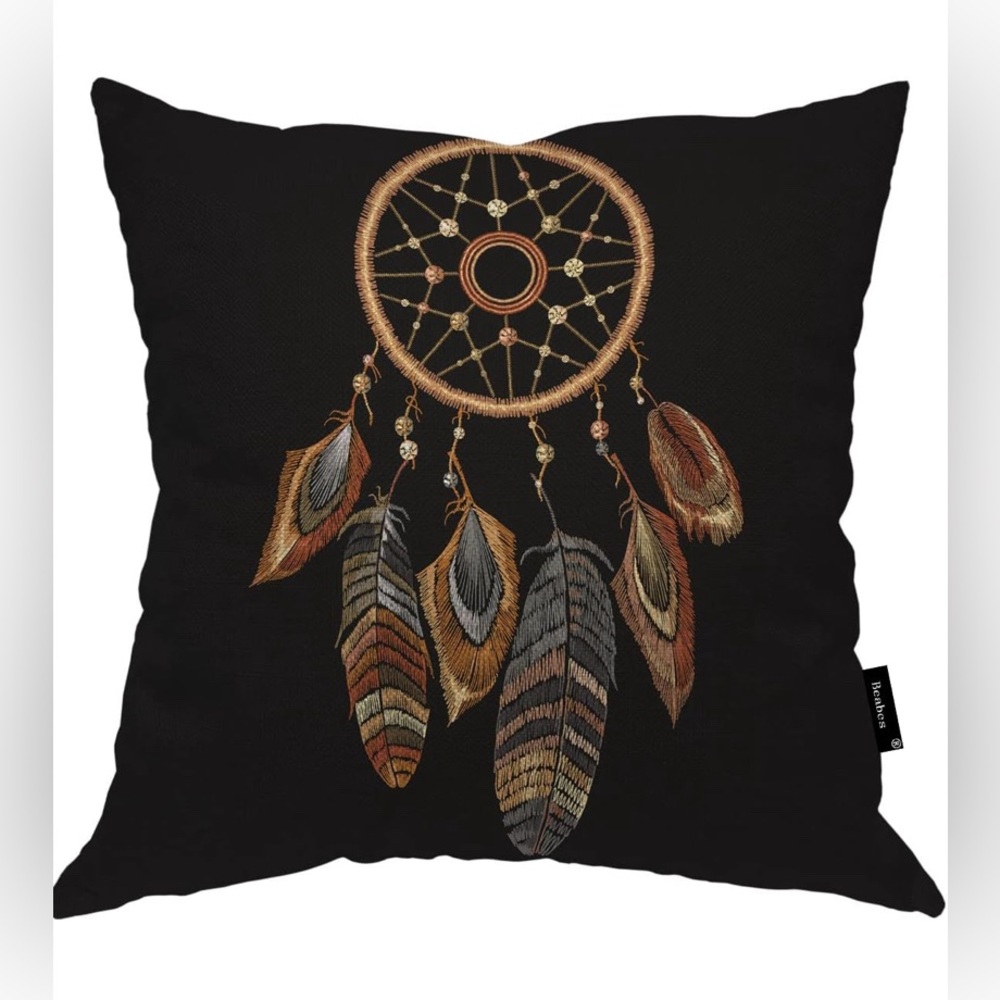 Throw Pillow Cover,Embroidery Tribal Dream Catcher Soft Square Cushion Case
